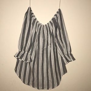 Off the shoulder grey and white flowy top